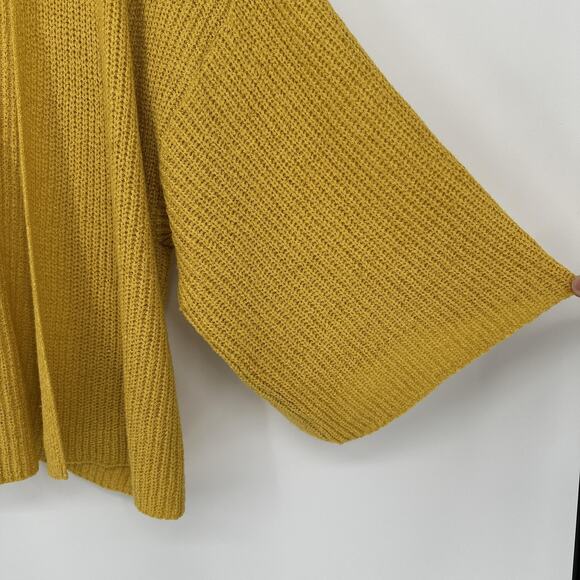 Anthropologie Yellow Waffle Knit Open Front Cardigan Sweater Boho Academia - Picture 3 of 9